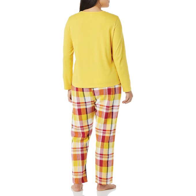 Women's Plaid Flannel PJ Set, Maize, large