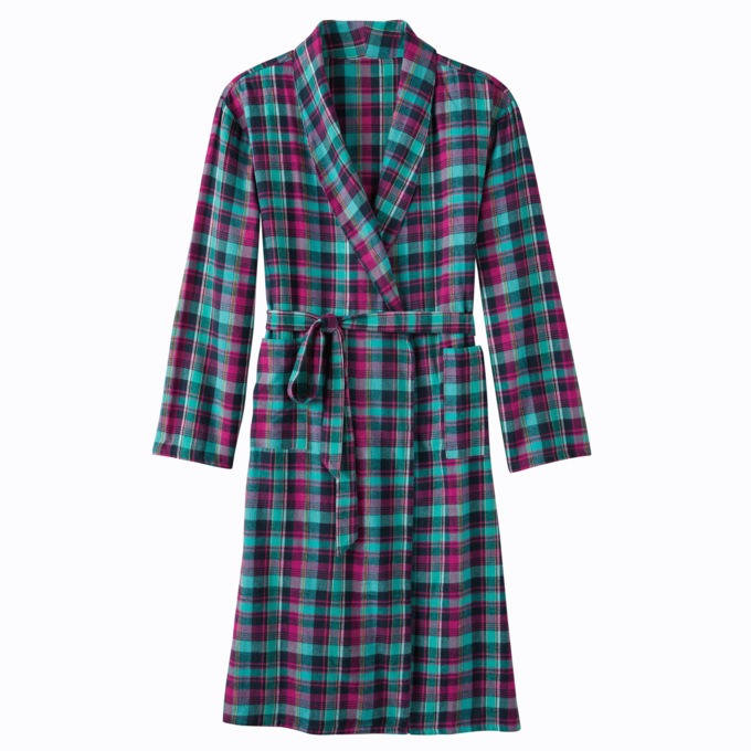 Men's Flannel Wrap Robe, , large