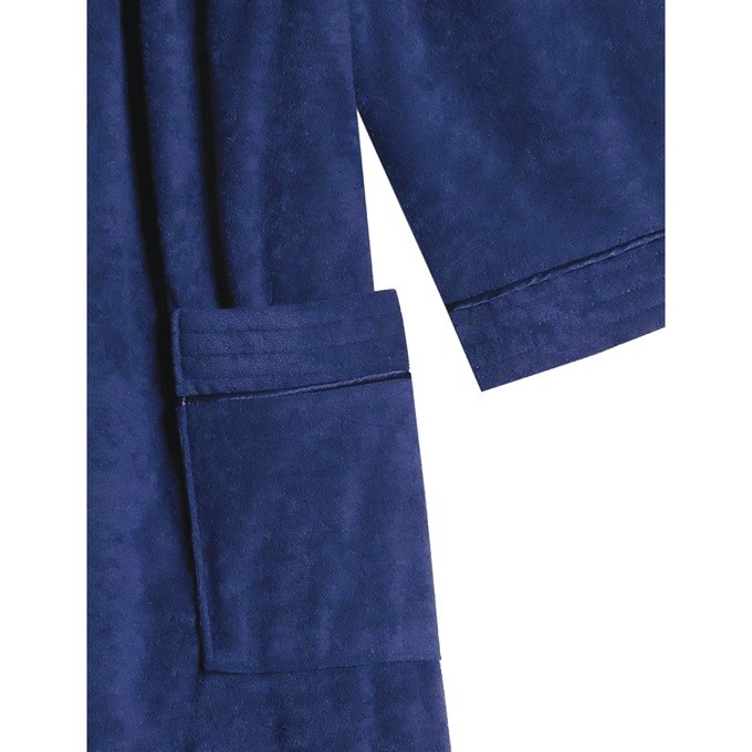 Snap-Front Long Terry Robe, Navy, large