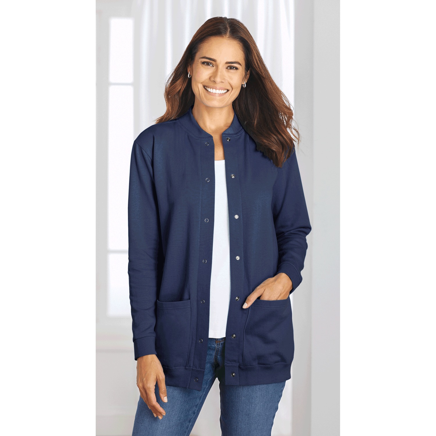 Snap-Front Cotton-Blend Women's Cardigan | Essentials