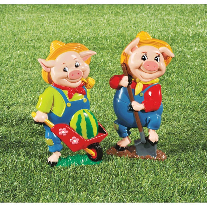 Set of 2 Perky Farmer Pig Stakes, , large