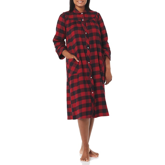 Flannel Snap-Front Duster, Red, large