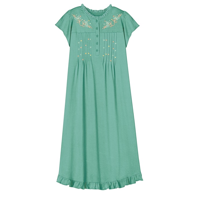 Knit Gown With Embroidery, Celadon, large