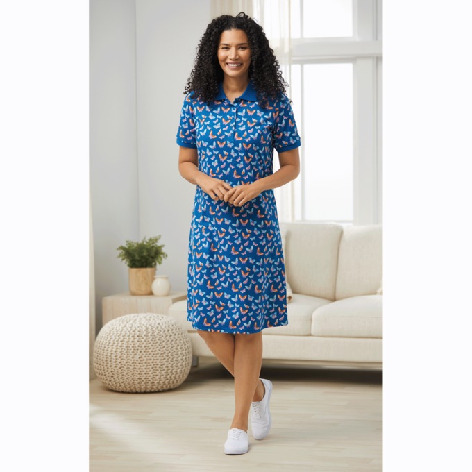 Polo Dress, Rose Navy Butterfly, large