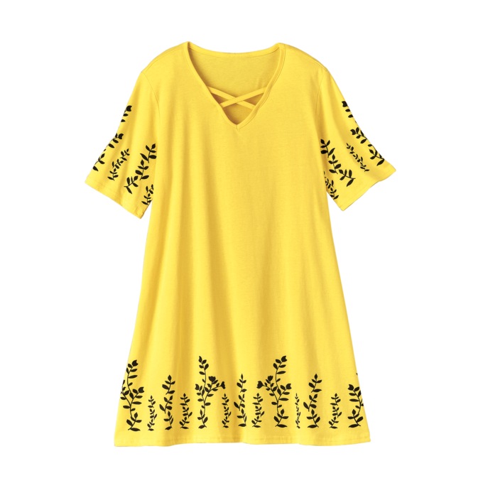 Crossover Neck Tunic, Yellow Black, large
