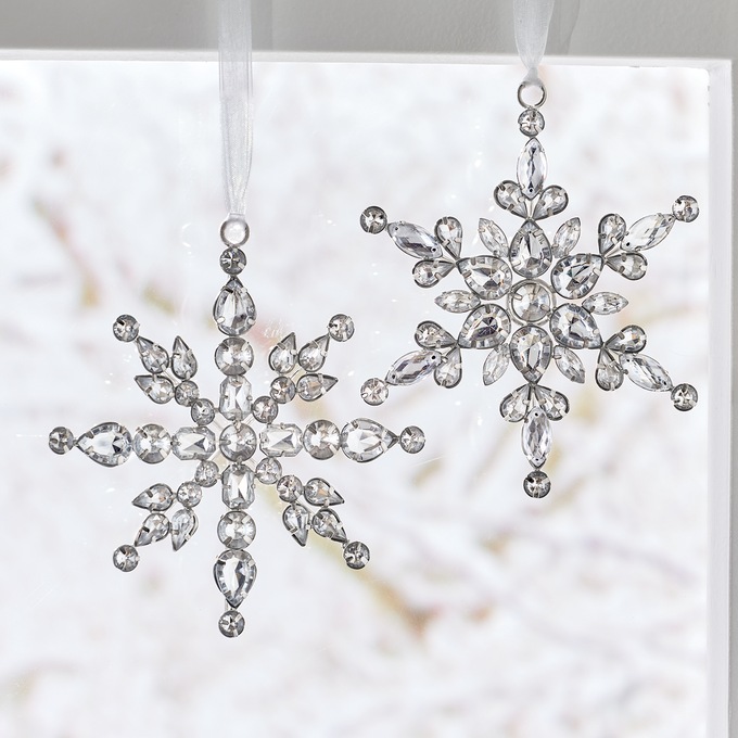 Set of 2 Jeweled Snowflakes, , large