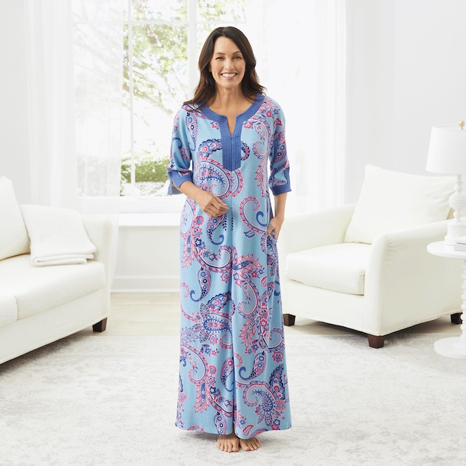 Cora Print Knit Robe, , large