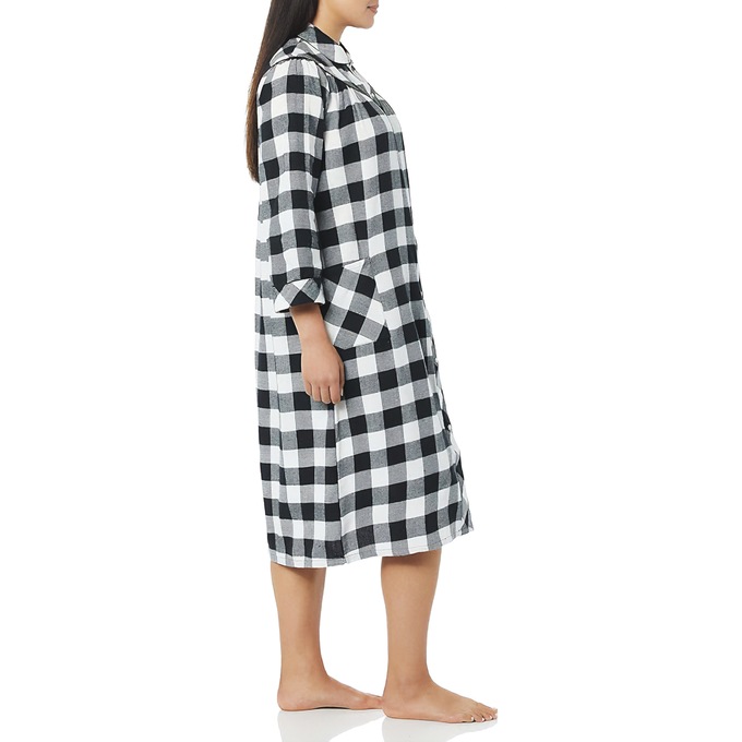 Flannel Snap-Front Duster, Black, large