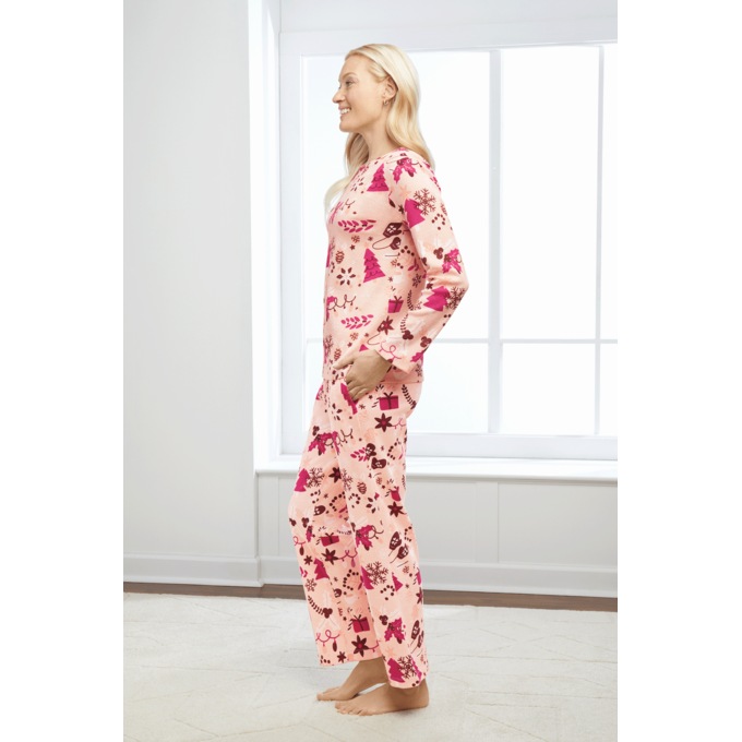 Novelty Waffle Knit PJ Set, Pink Festive, large