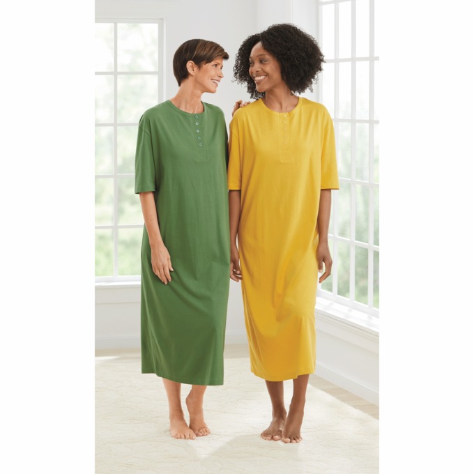 2-Pack Comfort Henley Nightshirt, Kale Mustard, large