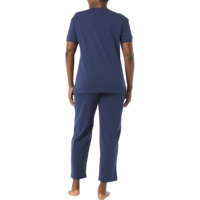 Short-Sleeve Henley Pant Set, Navy, large
