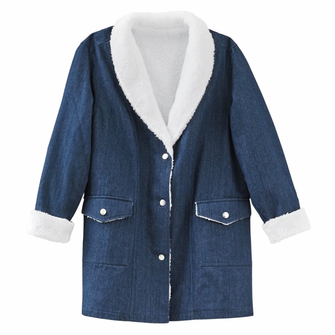 Denim Shearling Coat, , large