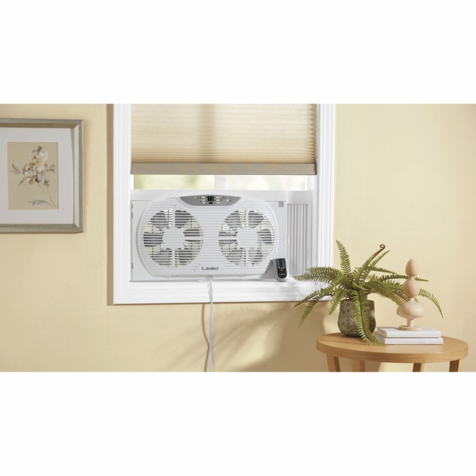 Lasko Reversible Twin Window Fan with Remote, , large