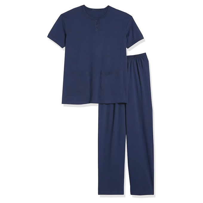 Short-Sleeve Henley Pant Set, Navy, large