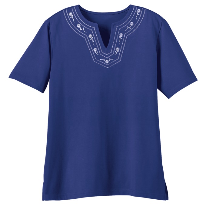 Embroidered Capri Set, Navy, large