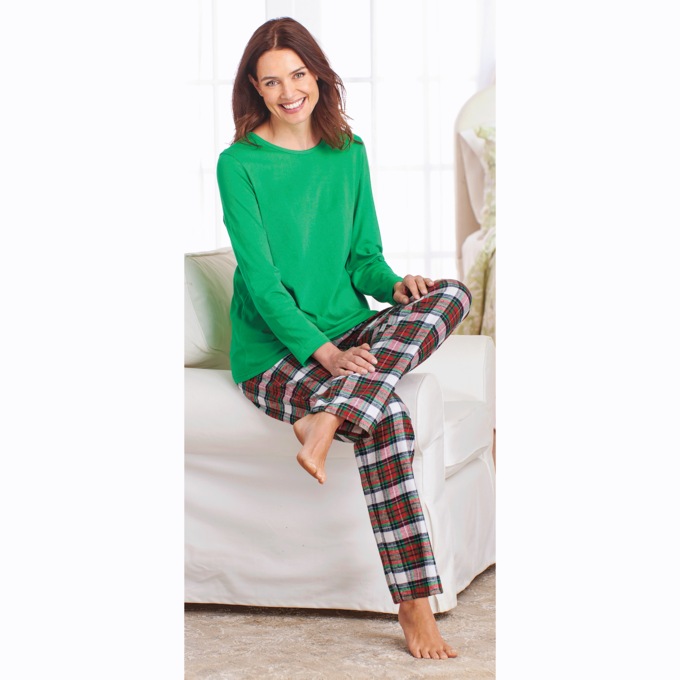 Women's Plaid Flannel PJ Set, Moss, large