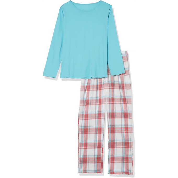 Women's Plaid Flannel PJ Set, Teal, large