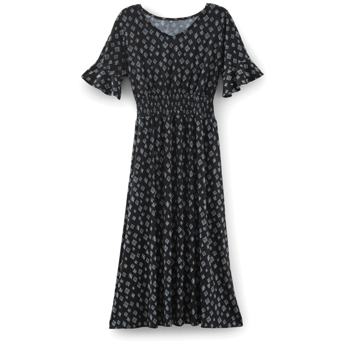 Patterned Smocked Waist Dress, , large