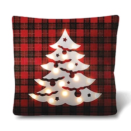 Light-Up Plaid Holiday Pillow, , large