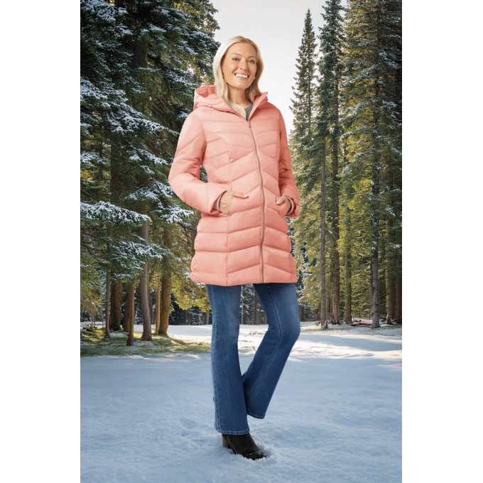 Hooded Chevron Quilted Coat, , large