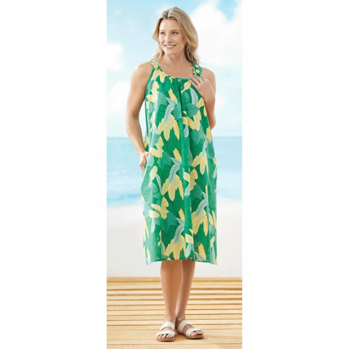 Free-Flowing Shift Dress, Tropical Green Print, large