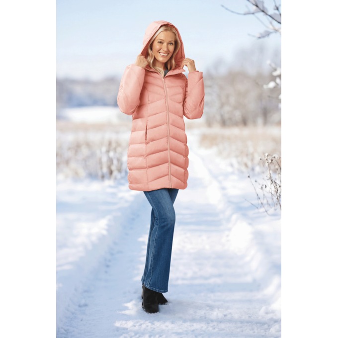Hooded Chevron Quilted Coat, , large