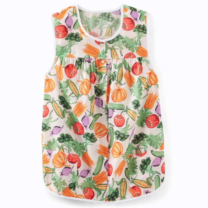 Easy-Care Button-Front Cobbler Apron, Tossed Veggie, large