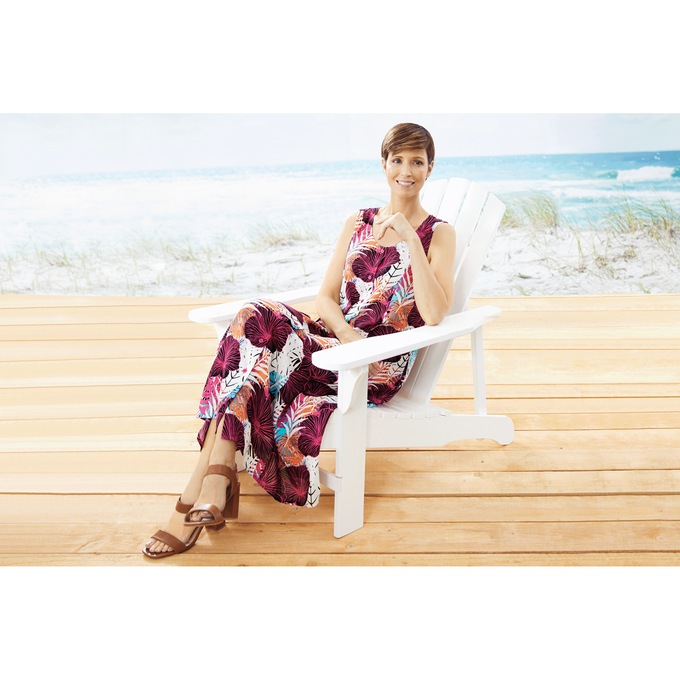 Sleeveless Button-Front Printed Dress, , large