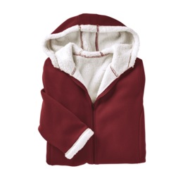 Women's Microfleece Zip-Front Coat with Faux-Sherpa Lining and Hood, , large