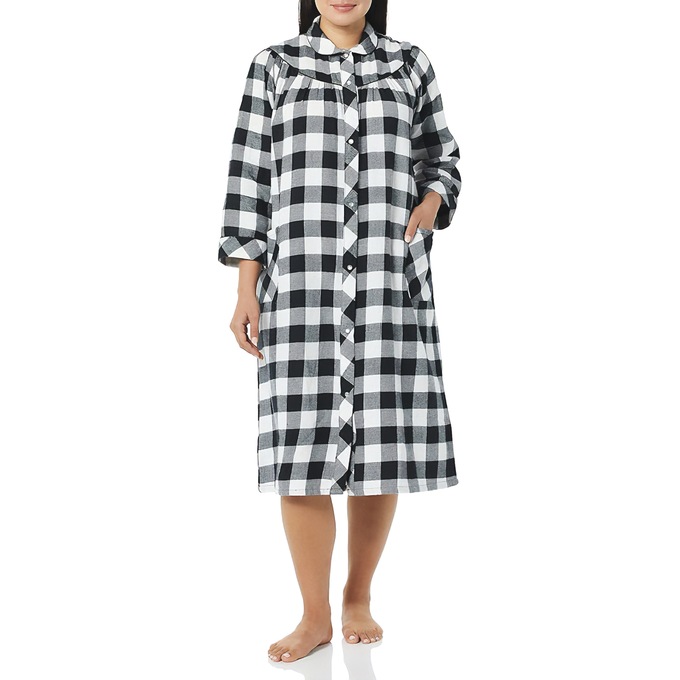 Flannel Snap-Front Duster, Black, large