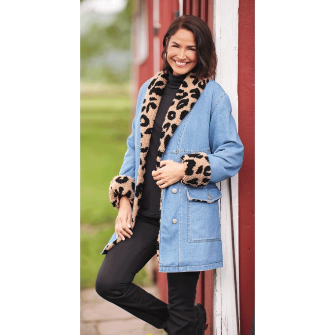 Denim Shearling Coat, , large