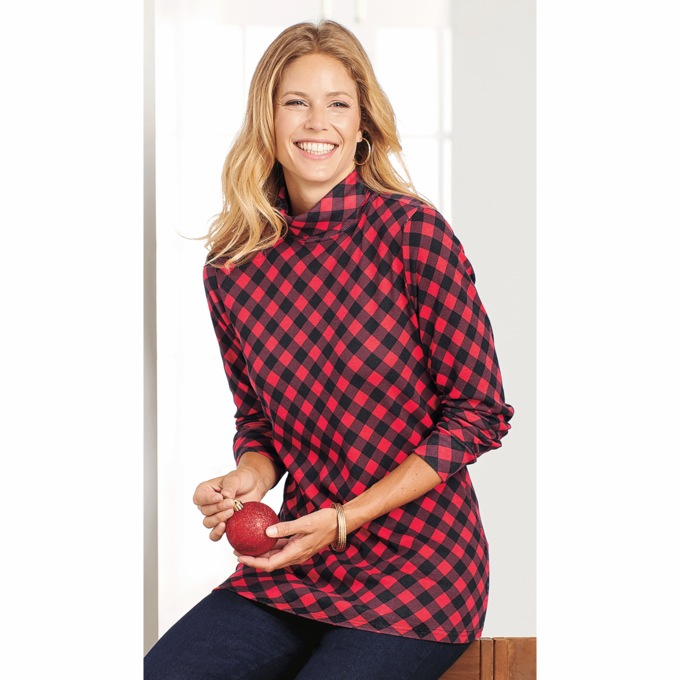 Classic Turtleneck, Red Buffalo Plaid, large