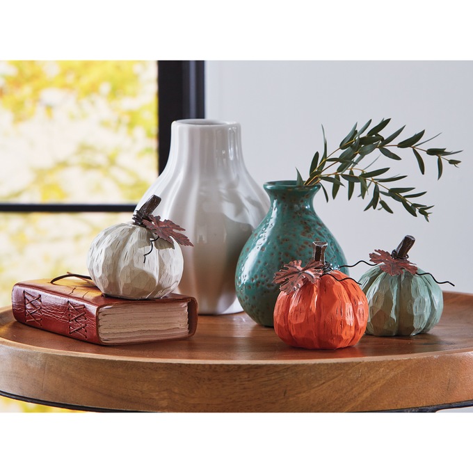 Set Of 3 Carved Decorative Pumpkins, , large