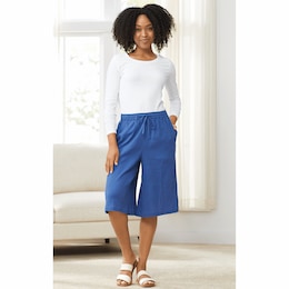 Crinkle Cotton Split-Skirt Culotte, , large