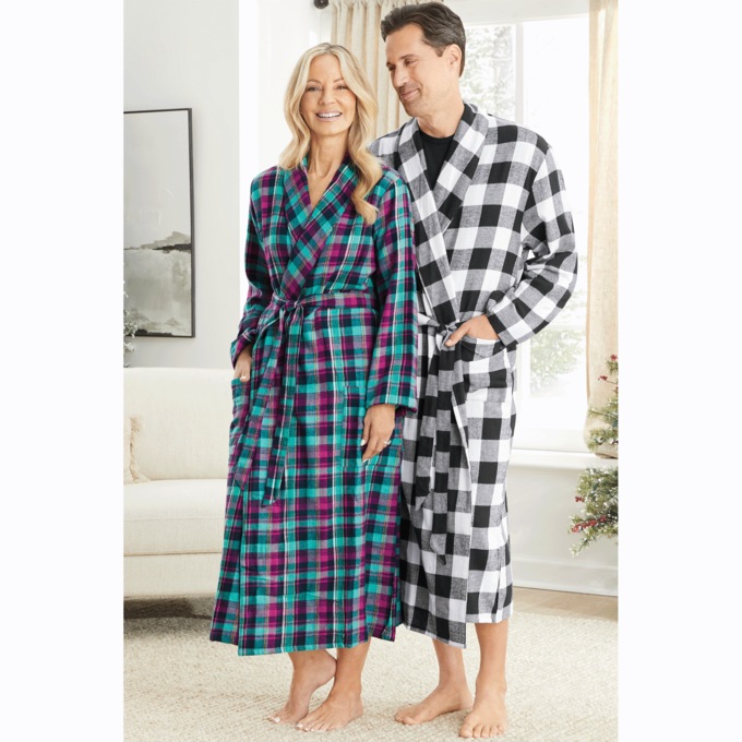Men's Flannel Wrap Robe, Boysenberry, large