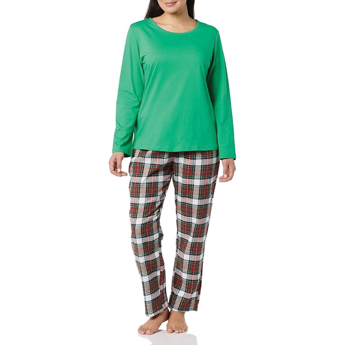 Women's Plaid Flannel PJ Set, Moss, large