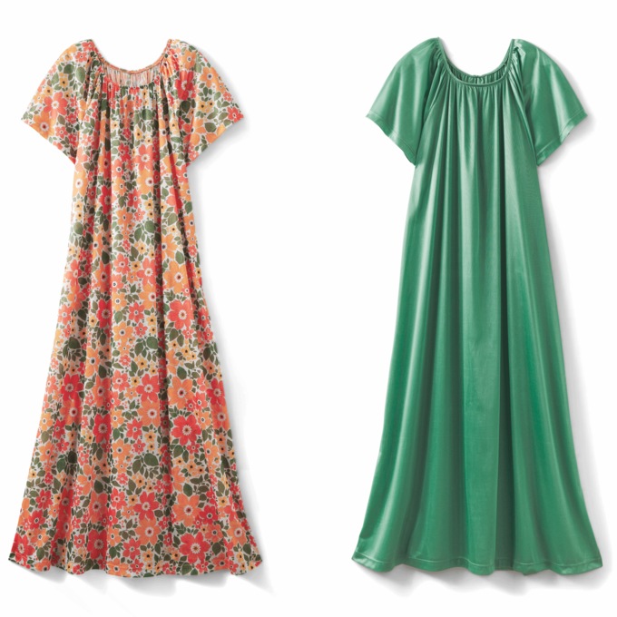 2-Pack Long Tricot Nightgowns, Coral Floral Green, large