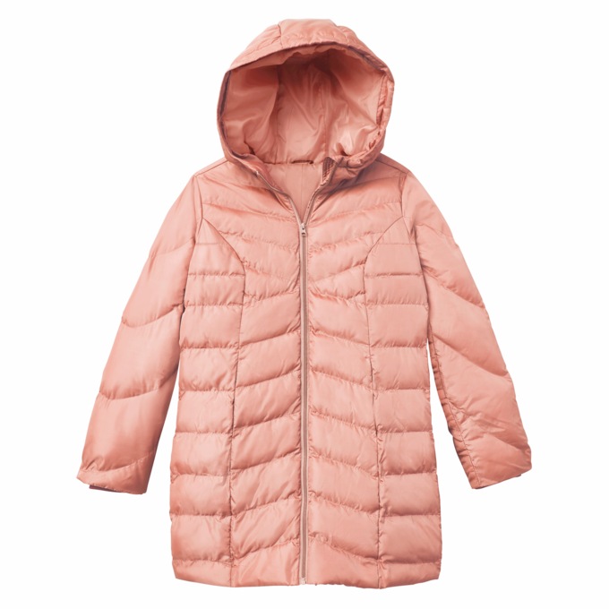 Hooded Chevron Quilted Coat, Rose, large