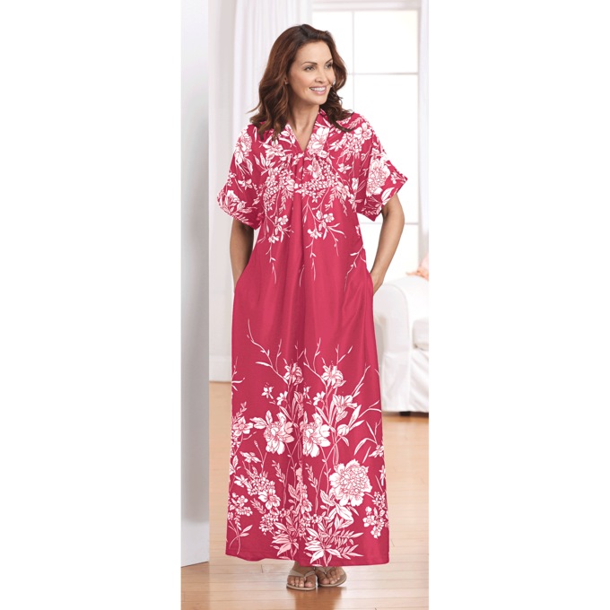 Trapunto Trim Caftan, Boysenberry Floral, large