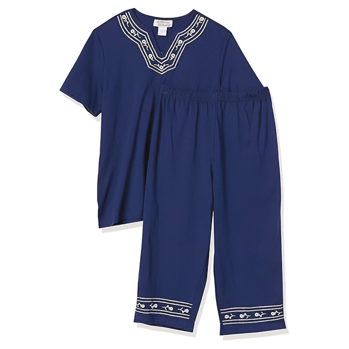 Embroidered Capri Set, Navy, large