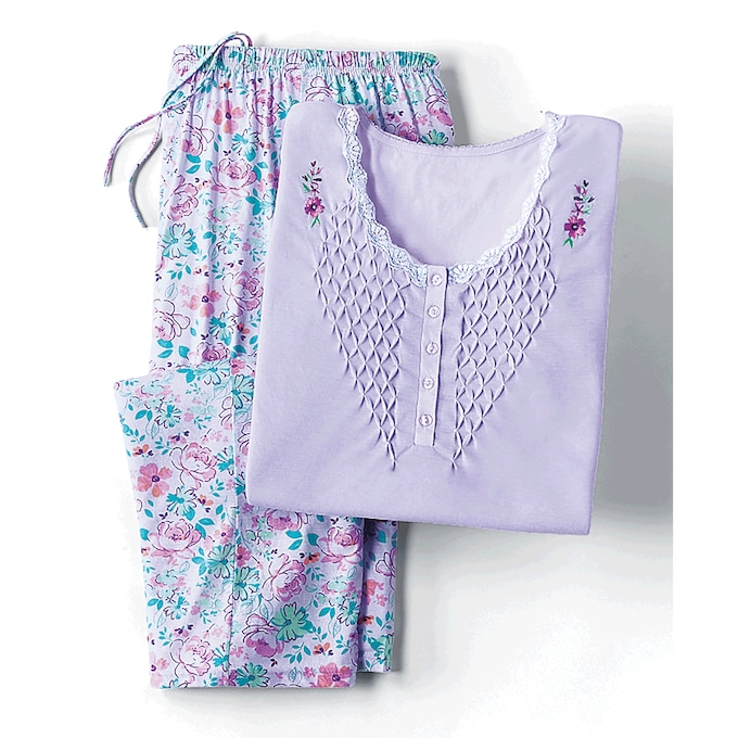 Smocked Printed Capri PJs, , large