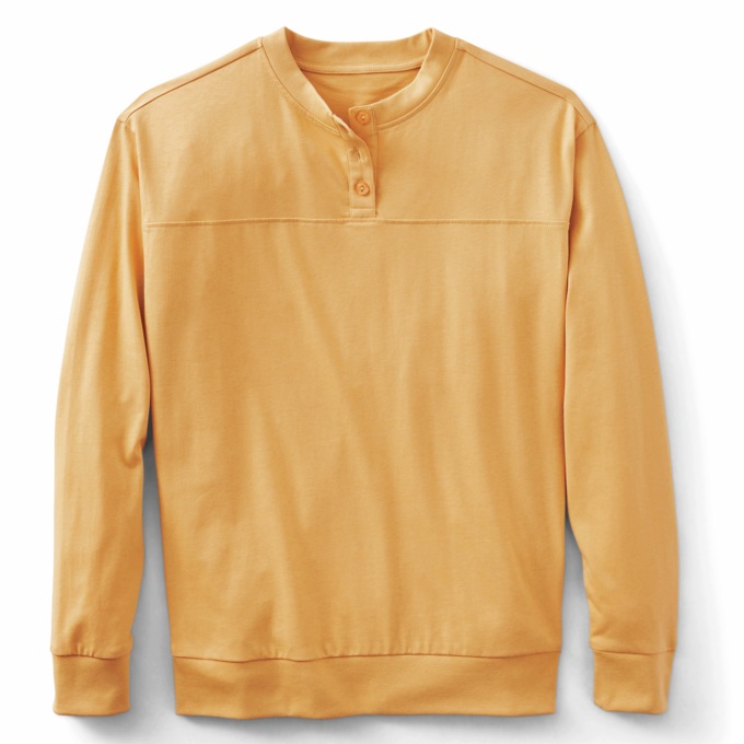 Long-Sleeve Banded-Bottom Henley, , large