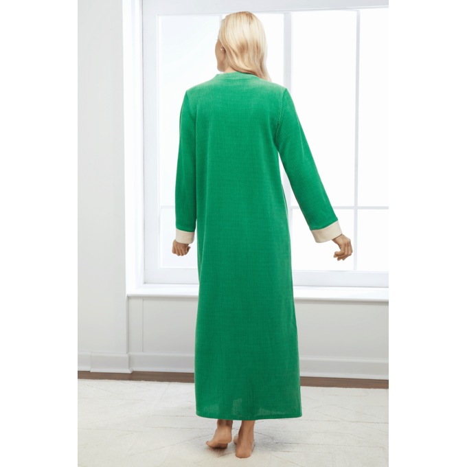 Chenille Colorblock Robe, Emerald Ivory, large