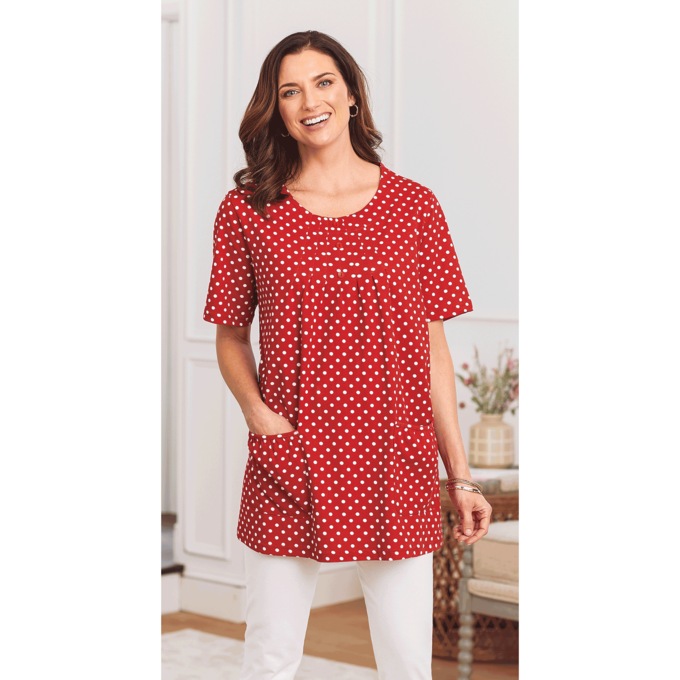 Knit Tunic with Patch Pockets, Red, large