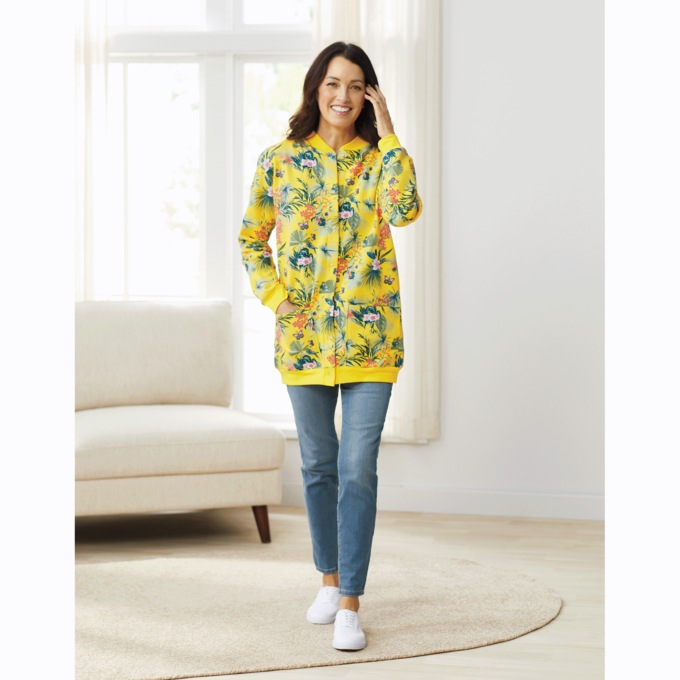 Snap-Front Cardigan, Tropical Print, large