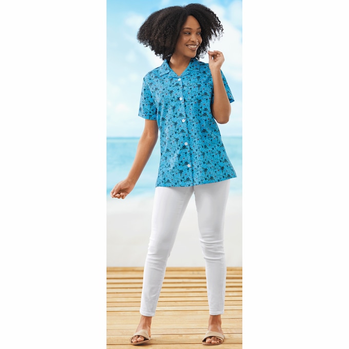 Seersucker Print Blouse, , large