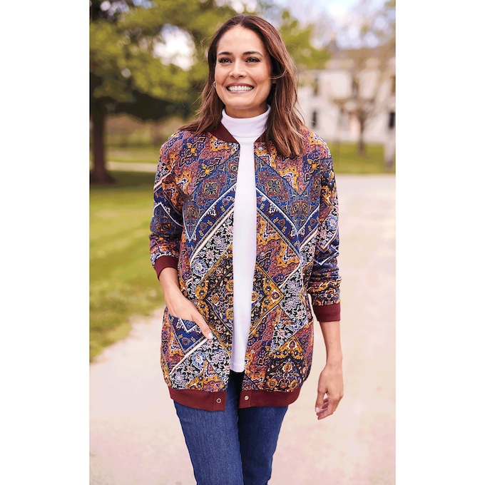 Snap-Front Cotton-Blend Women's Cardigan, , large