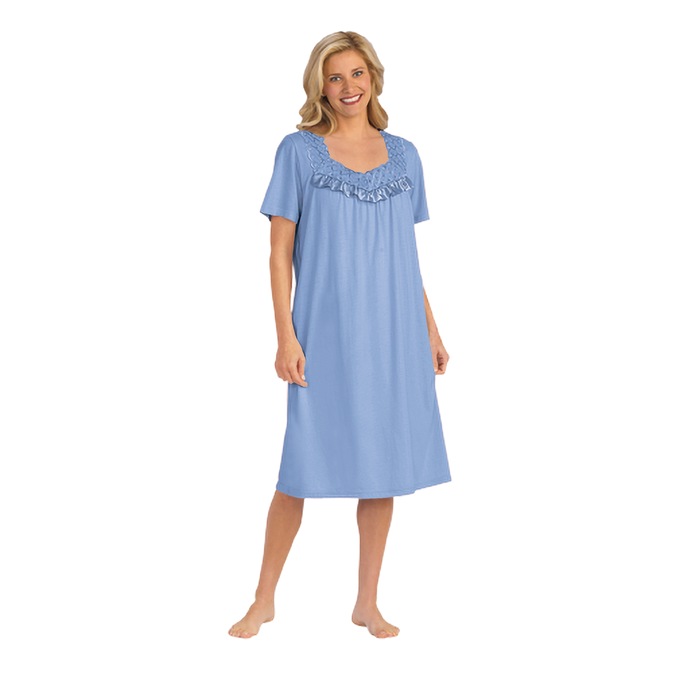 Cotton Knit Gown, Blue, large