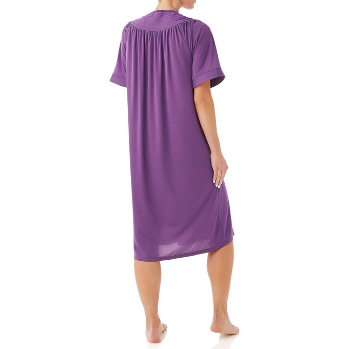 Short-Sleeve Snap-Front Duster - Solid, Purple, large