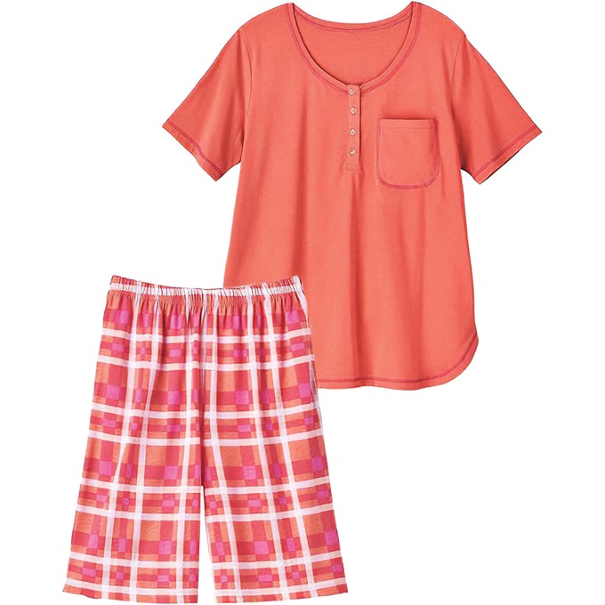 Plaid Knit Shorty PJs, , large